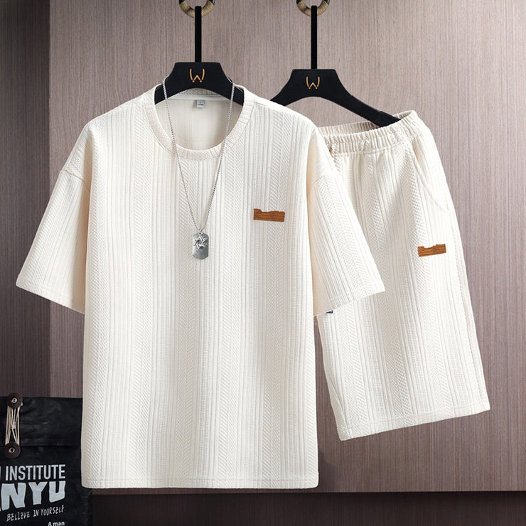 Short Sleeve Set Men's Student Trendy Casual T-Shirt Korean Version Fashion Brand Print Sports Set Trendy