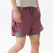 Running Shorts for Men Summer 3/4 Pants with Lining Double Layer Elastic Waist Outdoor Sports Cycling Trousers