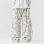Style Tie-Dye Casual Pants for Men, Spring and Autumn/Winter, Big Size Wide-Leg Trousers, Thick Knife-Edge Pants