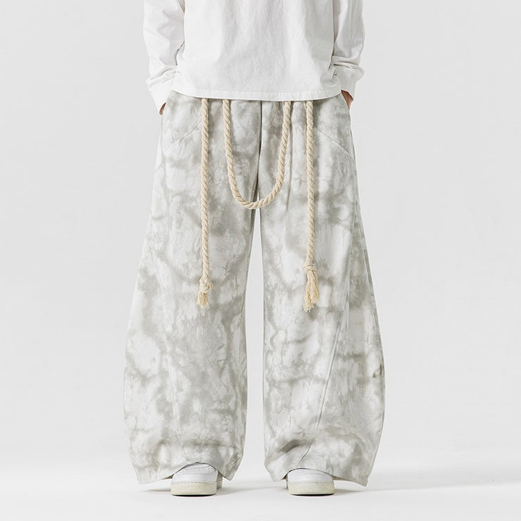 Style Tie-Dye Casual Pants for Men, Spring and Autumn/Winter, Big Size Wide-Leg Trousers, Thick Knife-Edge Pants