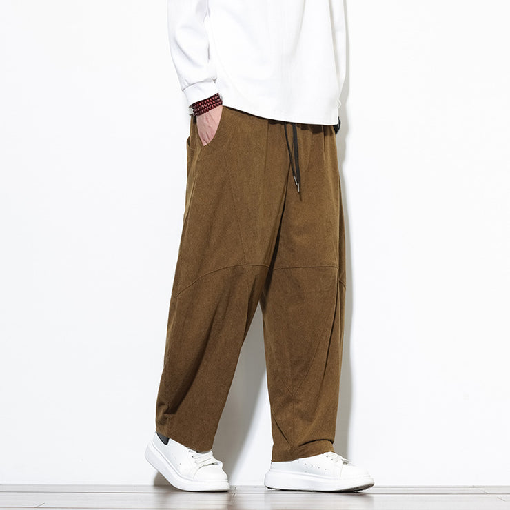 Style Corduroy Casual Pants for Men, Loose Fit Big Size Tapered Leg Wide Leg Harem Pants