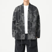 Style Loose Fit Denim Jacket with Dragon Robe Print for Men
