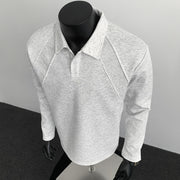 Regular Shoulder Polo Shirt Heavyweight Casual Long Sleeve T-Shirt for Men
