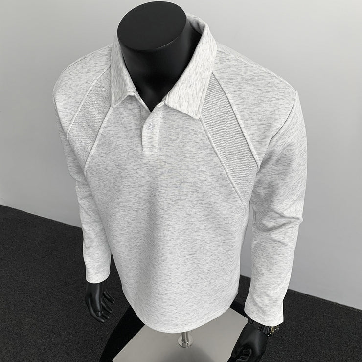 Regular Shoulder Polo Shirt Heavyweight Casual Long Sleeve T-Shirt for Men