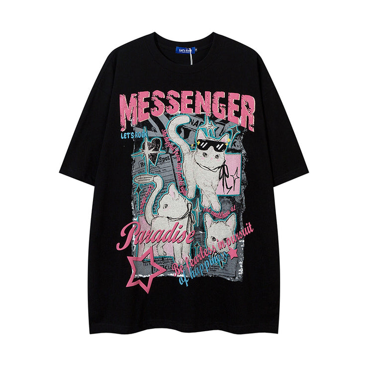 Loose Round Neck T-Shirt Cotton Short Sleeve Men