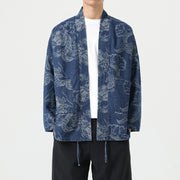 Style Loose Fit Denim Jacket with Dragon Robe Print for Men