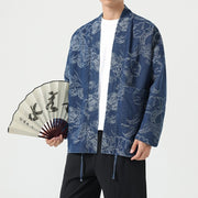 Style Loose Fit Denim Jacket with Dragon Robe Print for Men