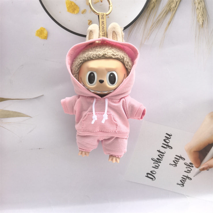 17cm Vinyl Macaron Plush Keychain Pulling Cloth Pendant Labubu Doll for Hoodie Pants Set