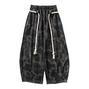 Style Tie-Dye Casual Pants for Men, Spring and Autumn/Winter, Big Size Wide-Leg Trousers, Thick Knife-Edge Pants