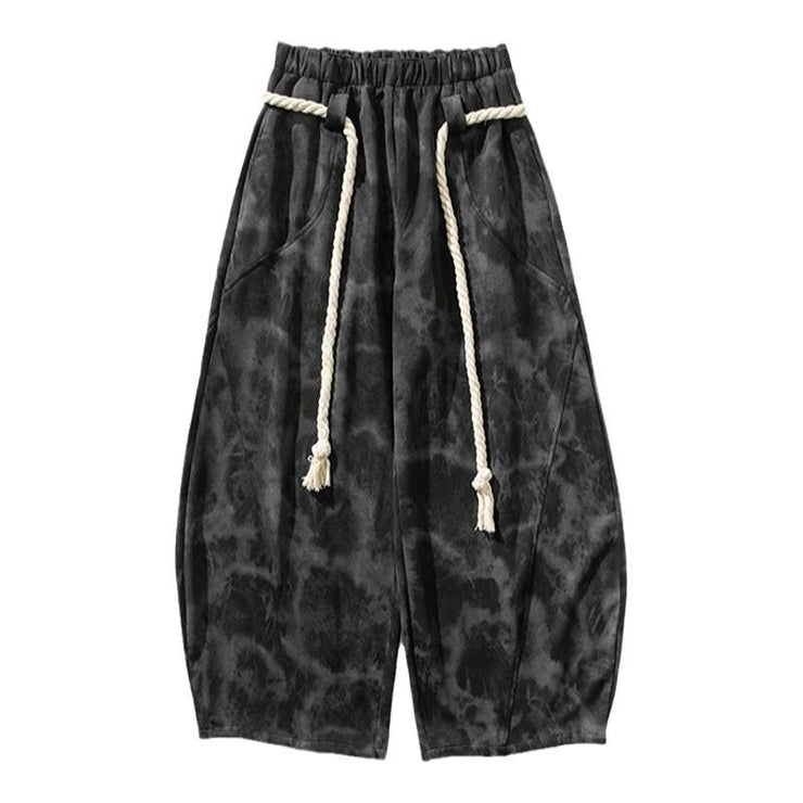 Style Tie-Dye Casual Pants for Men, Spring and Autumn/Winter, Big Size Wide-Leg Trousers, Thick Knife-Edge Pants