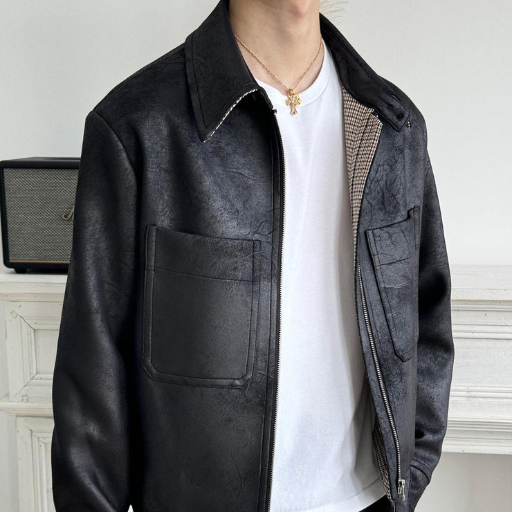 PU leather hunting outfit Cleanfit short and wide jacket jacket for men