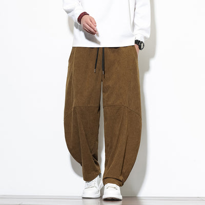 Style Corduroy Casual Pants for Men, Loose Fit Big Size Tapered Leg Wide Leg Harem Pants