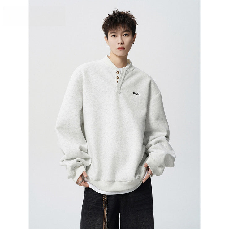 Dark gray Henry collar hoodie for men in spring and autumn