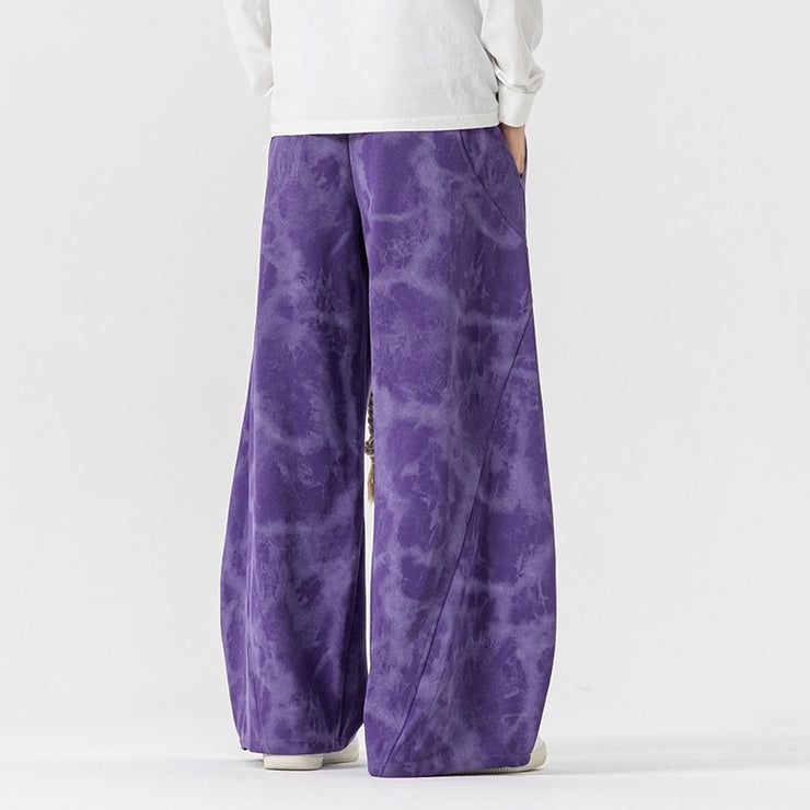 Style Tie-Dye Casual Pants for Men, Spring and Autumn/Winter, Big Size Wide-Leg Trousers, Thick Knife-Edge Pants
