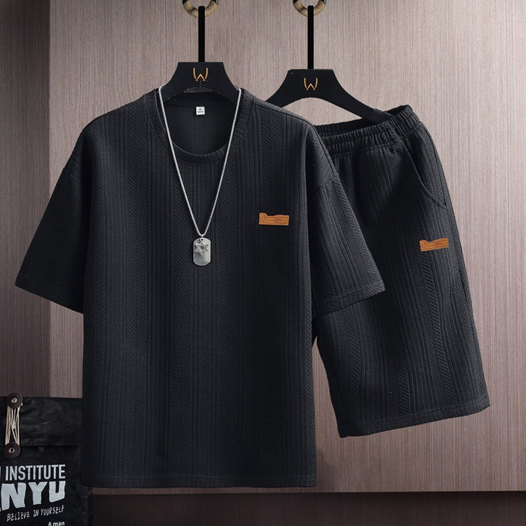 Short Sleeve Set Men's Student Trendy Casual T-Shirt Korean Version Fashion Brand Print Sports Set Trendy