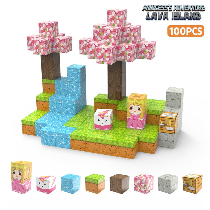 My Building World Magnetic Cube DIY Cherry Blossom Mountain Children's Educational Puzzle Assembly Toy Gift