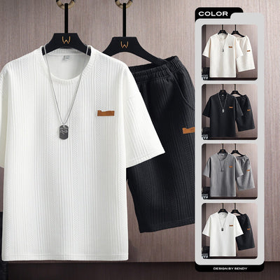 Short Sleeve Set Men's Student Trendy Casual T-Shirt Korean Version Fashion Brand Print Sports Set Trendy