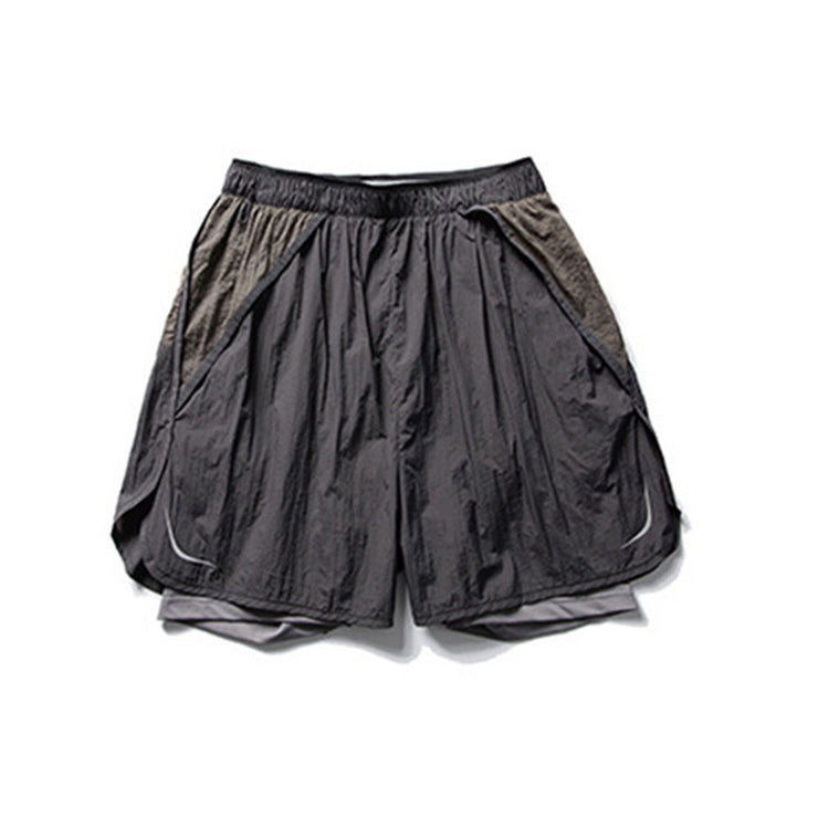 Running Shorts for Men Summer 3/4 Pants with Lining Double Layer Elastic Waist Outdoor Sports Cycling Trousers