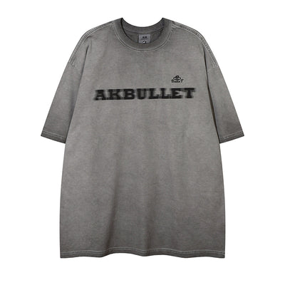 Letter Print Short Sleeve T-Shirt Men's Summer Washed Vintage Loose Trendy INS Round Neck Half Sleeve Tee