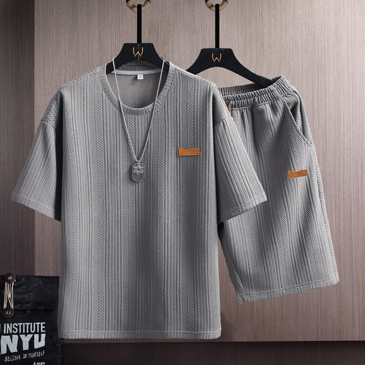 Short Sleeve Set Men's Student Trendy Casual T-Shirt Korean Version Fashion Brand Print Sports Set Trendy