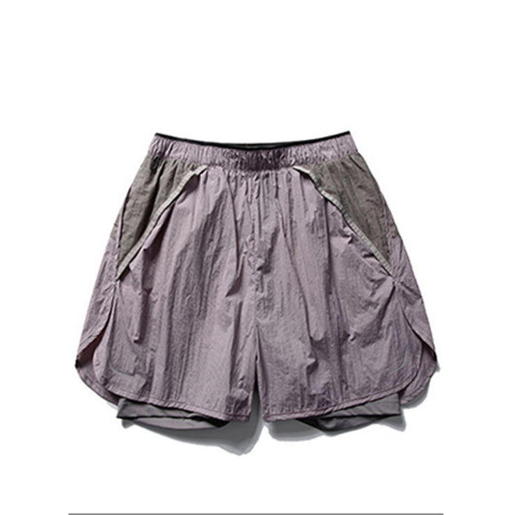 Running Shorts for Men Summer 3/4 Pants with Lining Double Layer Elastic Waist Outdoor Sports Cycling Trousers