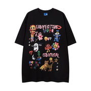 Fun Graffiti Cartoon Print Short Sleeve T-Shirt Hip Hop Trendy Men's Summer Lazy Pure Cotton Casual Half Sleeve Tee
