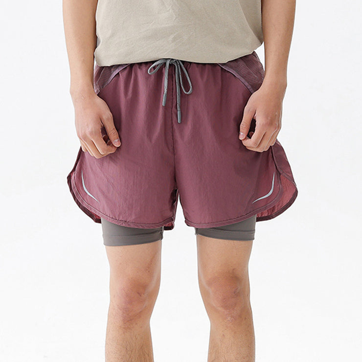 Running Shorts for Men Summer 3/4 Pants with Lining Double Layer Elastic Waist Outdoor Sports Cycling Trousers
