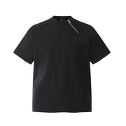 Zipper Design Heavyweight Short Sleeve T-Shirt Men's Loose Round Neck Half Sleeve Tee