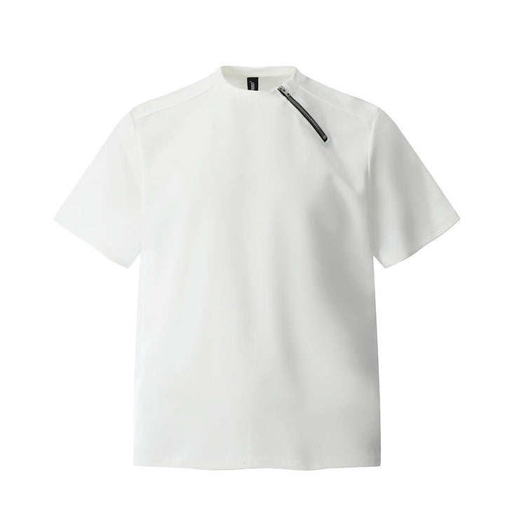 Zipper Design Heavyweight Short Sleeve T-Shirt Men's Loose Round Neck Half Sleeve Tee