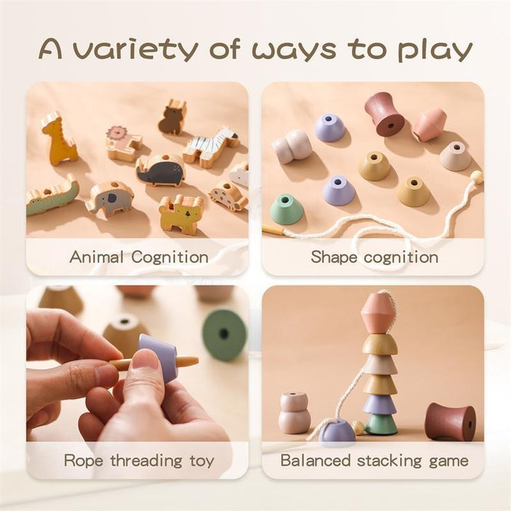 Montessori Children's Educational Toy Animal Lacing Beads 1-3 Years Wooden Baby Threading Toy