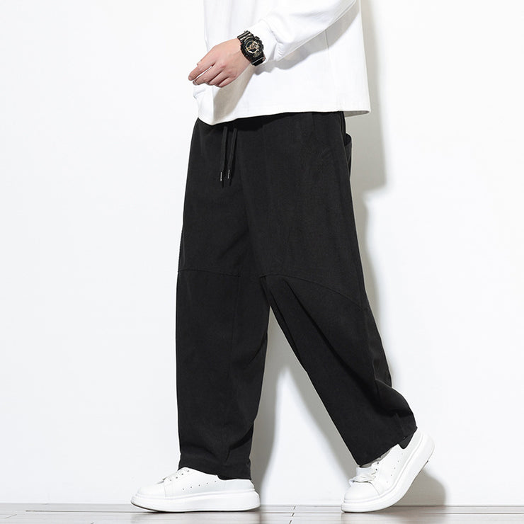 Style Corduroy Casual Pants for Men, Loose Fit Big Size Tapered Leg Wide Leg Harem Pants