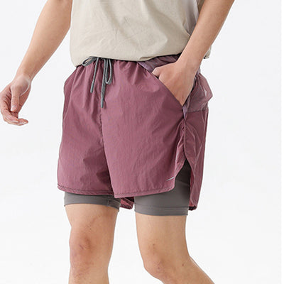 Running Shorts for Men Summer 3/4 Pants with Lining Double Layer Elastic Waist Outdoor Sports Cycling Trousers