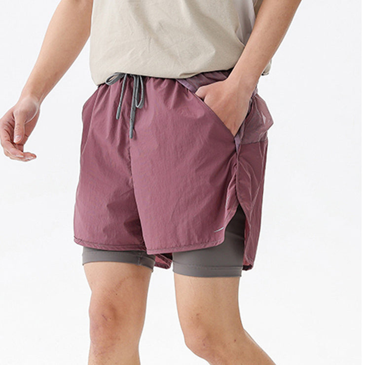 Running Shorts for Men Summer 3/4 Pants with Lining Double Layer Elastic Waist Outdoor Sports Cycling Trousers
