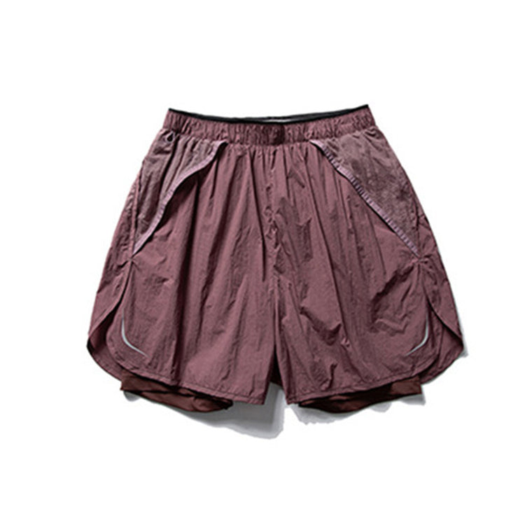 Running Shorts for Men Summer 3/4 Pants with Lining Double Layer Elastic Waist Outdoor Sports Cycling Trousers