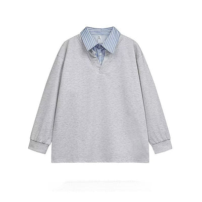 Grey fake two retro polo shirts for men