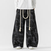 Style Tie-Dye Casual Pants for Men, Spring and Autumn/Winter, Big Size Wide-Leg Trousers, Thick Knife-Edge Pants