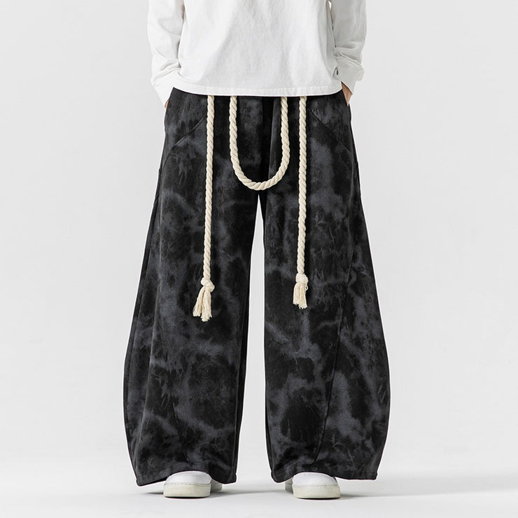 Style Tie-Dye Casual Pants for Men, Spring and Autumn/Winter, Big Size Wide-Leg Trousers, Thick Knife-Edge Pants