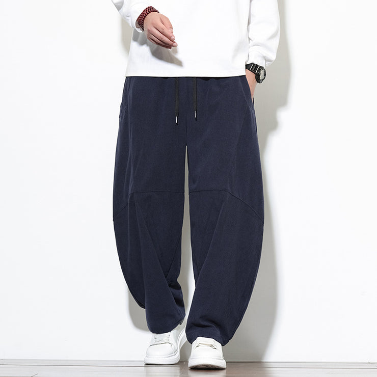 Style Corduroy Casual Pants for Men, Loose Fit Big Size Tapered Leg Wide Leg Harem Pants