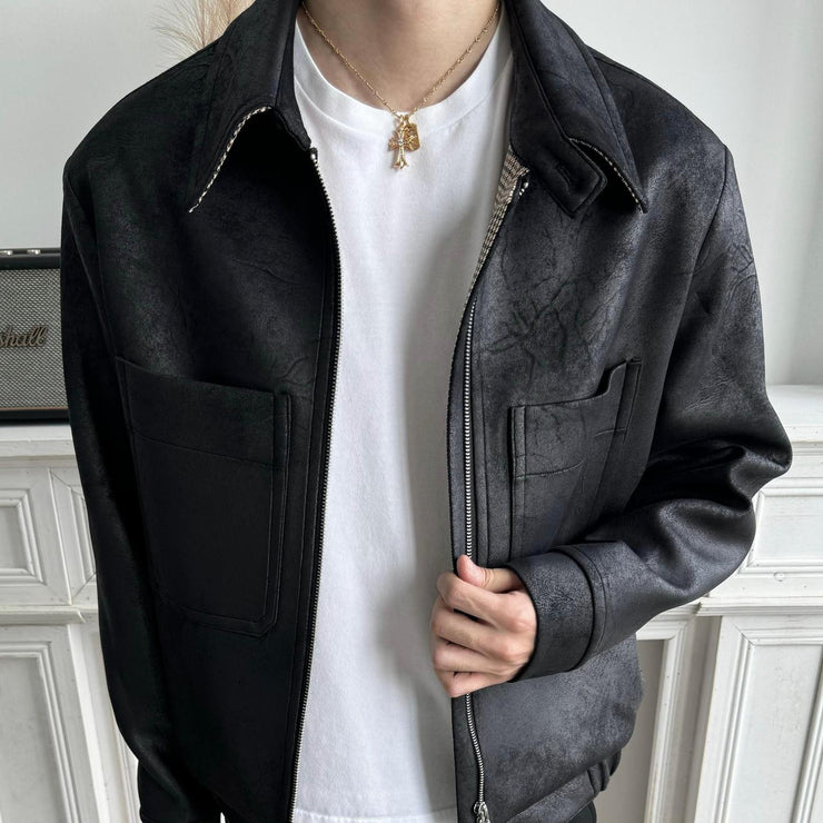 PU leather hunting outfit Cleanfit short and wide jacket jacket for men