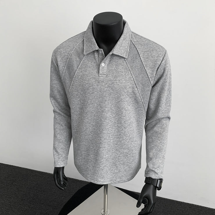 Regular Shoulder Polo Shirt Heavyweight Casual Long Sleeve T-Shirt for Men