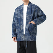 Style Loose Fit Denim Jacket with Dragon Robe Print for Men