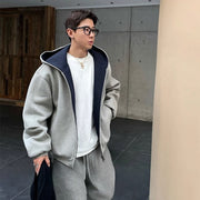 Double zipper hooded sweatshirt jacket for men