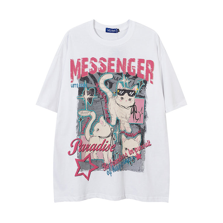 Loose Round Neck T-Shirt Cotton Short Sleeve Men