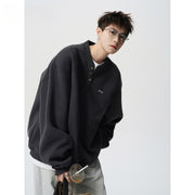 Dark gray Henry collar hoodie for men in spring and autumn