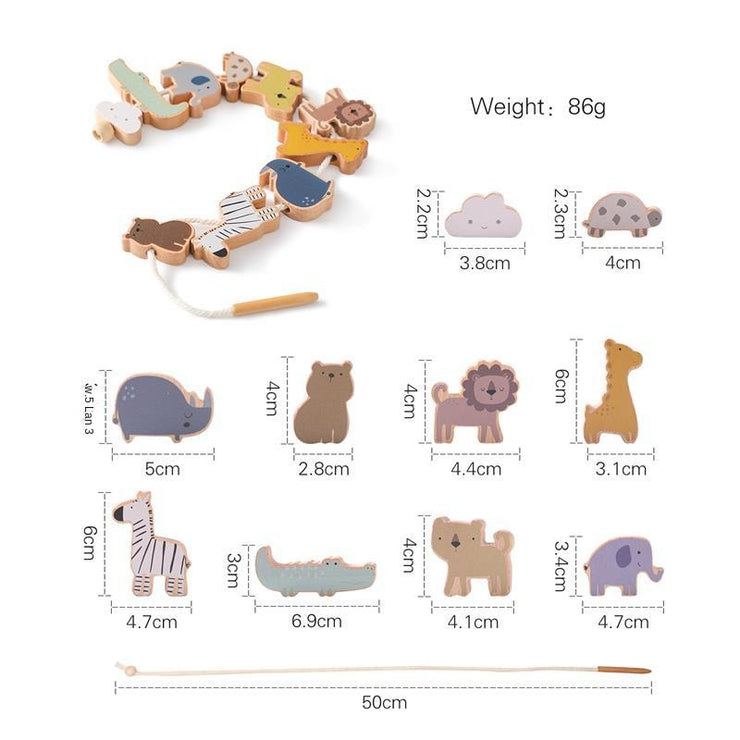 Montessori Children's Educational Toy Animal Lacing Beads 1-3 Years Wooden Baby Threading Toy