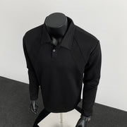 Regular Shoulder Polo Shirt Heavyweight Casual Long Sleeve T-Shirt for Men