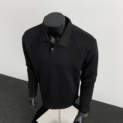 Regular Shoulder Polo Shirt Heavyweight Casual Long Sleeve T-Shirt for Men