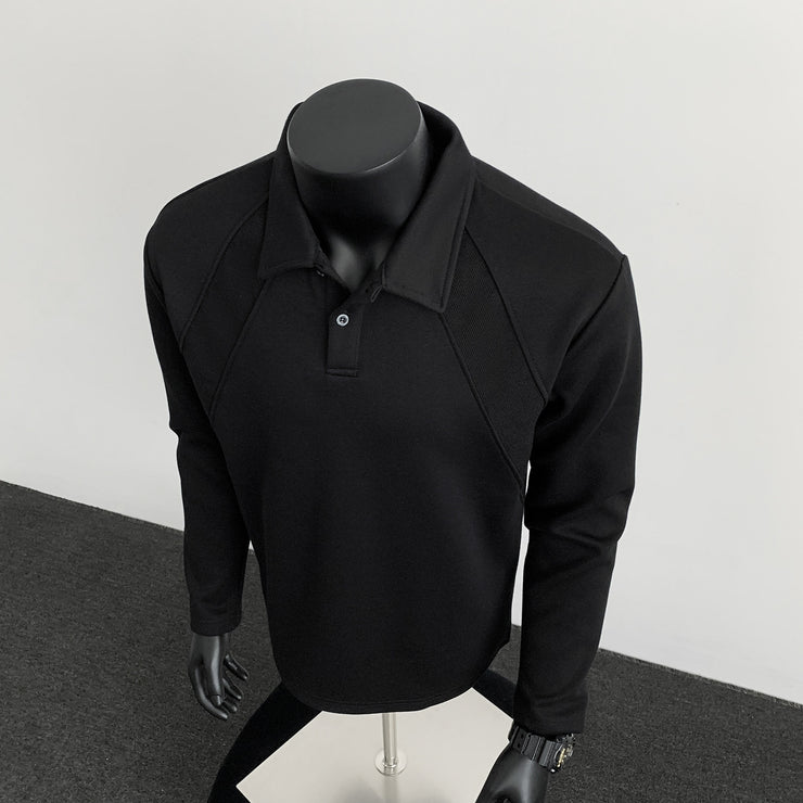 Regular Shoulder Polo Shirt Heavyweight Casual Long Sleeve T-Shirt for Men