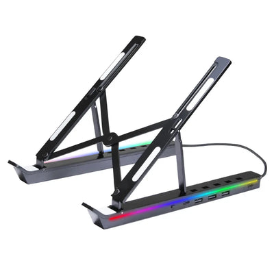 RGB Laptop Stand Adjustable 6 Gear Height Heat Dissipation USB Type-c Hub Ergonomic Notebook Holder for MacBook Tablet Phone