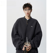 Dark gray Henry collar hoodie for men in spring and autumn